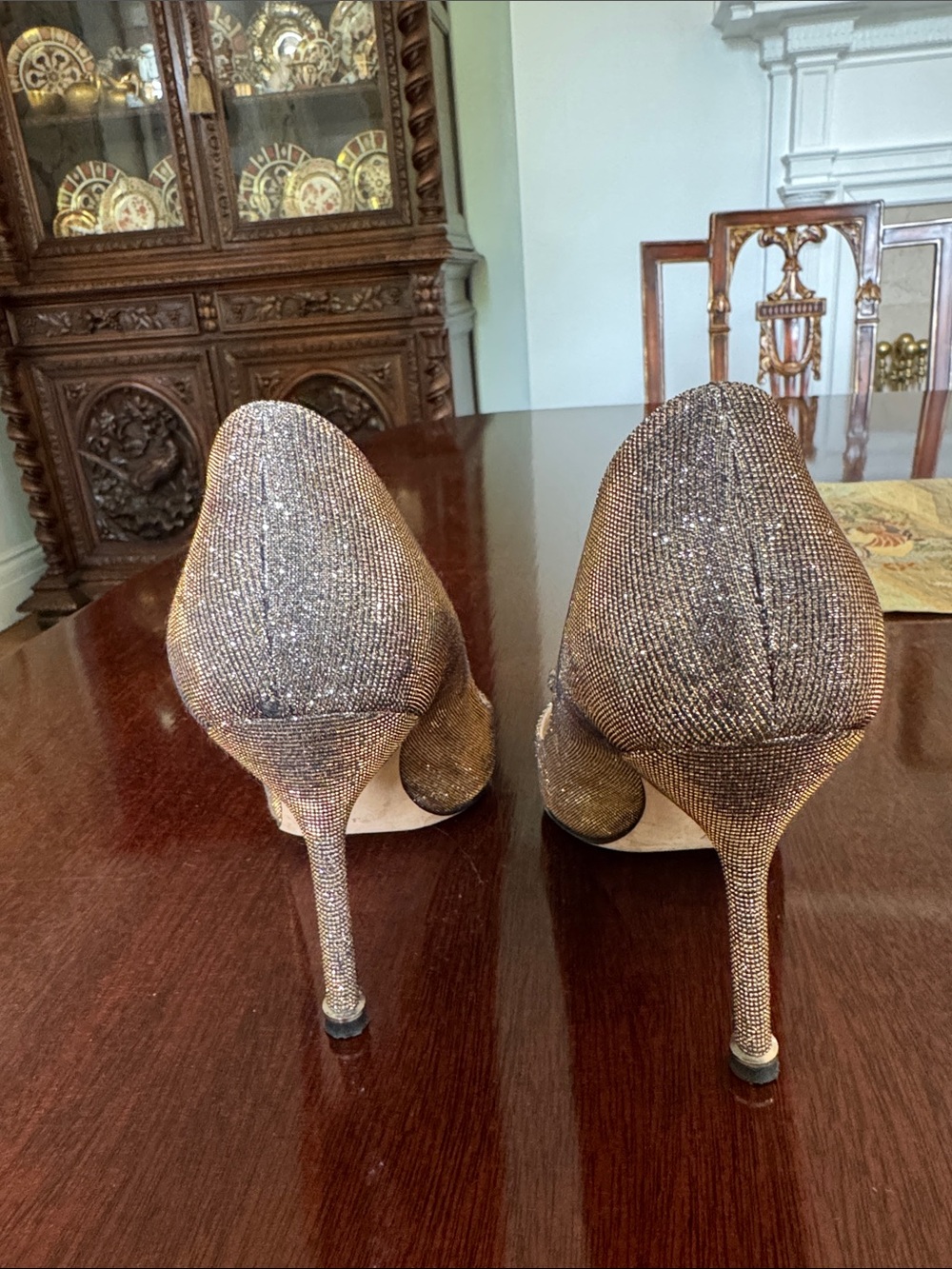 Manolo Blahnik Hangisi Silver Embellished Women's Pumps 37 - Picture 5 of 13